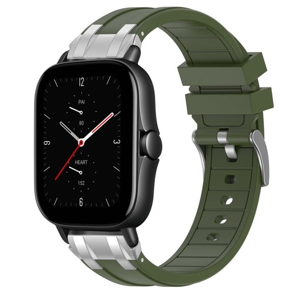 For Amazfit GTS 2e 20mm Quick Release Silver Buckle Royal Silicone Watch Band(Olive Green)