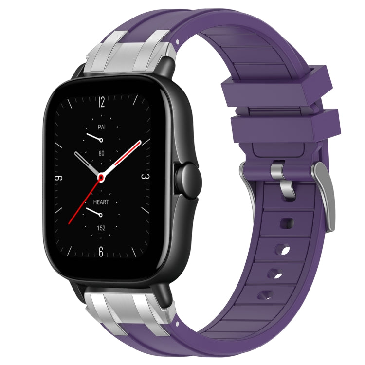 For Amazfit GTS 2e 20mm Quick Release Silver Buckle Royal Silicone Watch Band(Purple)
