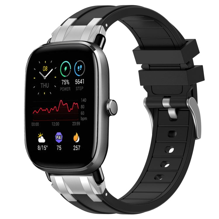 For Amazfit GTS 2 Mini 20mm Quick Release Silver Buckle Royal Silicone Watch Band(Black)