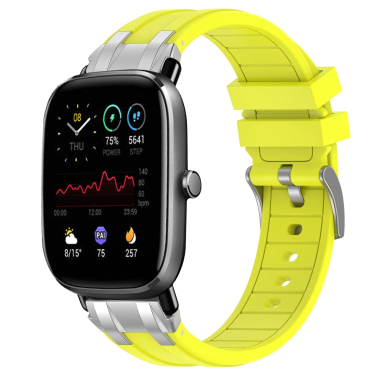 For Amazfit GTS 2 Mini 20mm Quick Release Silver Buckle Royal Silicone Watch Band(Vital Yellow)