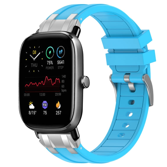 For Amazfit GTS 2 Mini 20mm Quick Release Silver Buckle Royal Silicone Watch Band(Sky Blue)