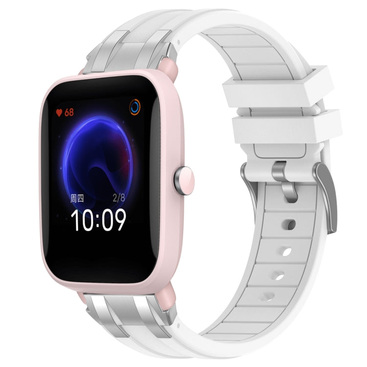 For Amazfit Pop Pro 20mm Quick Release Silver Buckle Royal Silicone Watch Band(White)