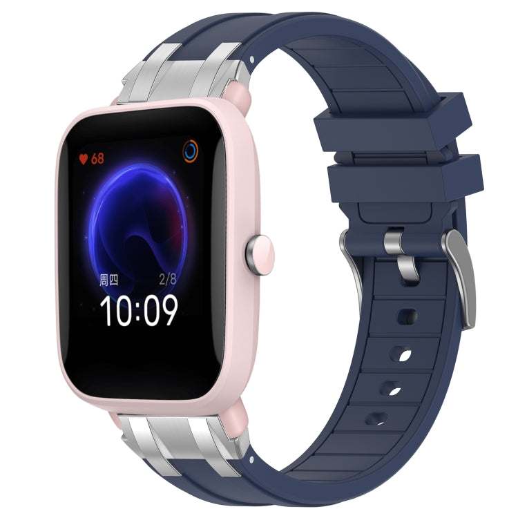 For Amazfit Pop Pro 20mm Quick Release Silver Buckle Royal Silicone Watch Band(Navy Blue)