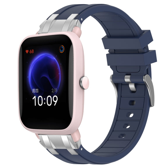 For Amazfit Pop Pro 20mm Quick Release Silver Buckle Royal Silicone Watch Band(Navy Blue)
