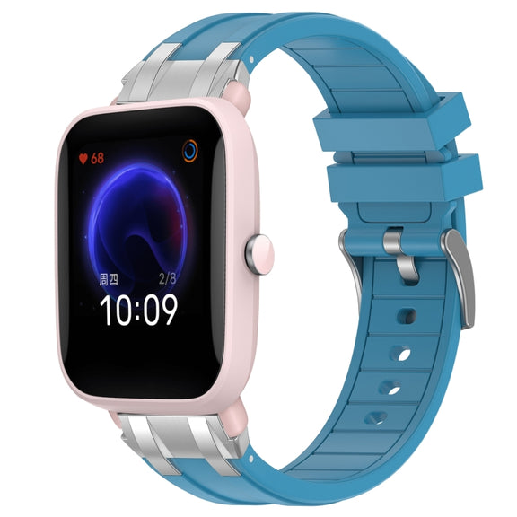 For Amazfit Pop Pro 20mm Quick Release Silver Buckle Royal Silicone Watch Band(Sea Blue)