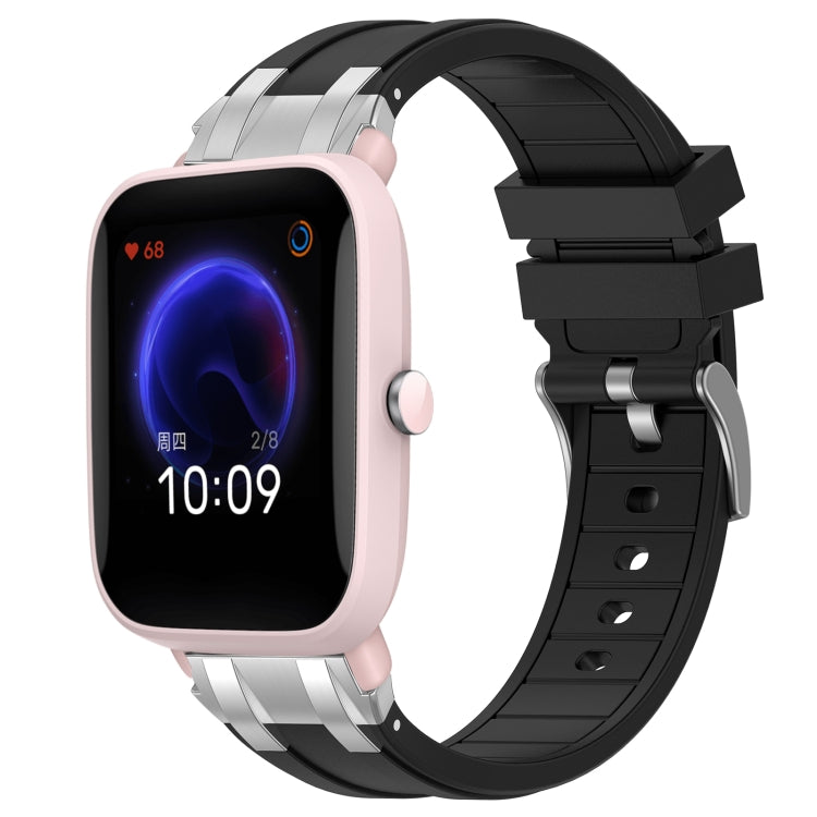 For Amazfit Pop Pro 20mm Quick Release Silver Buckle Royal Silicone Watch Band(Black)