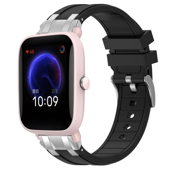 For Amazfit Pop Pro 20mm Quick Release Silver Buckle Royal Silicone Watch Band(Black)