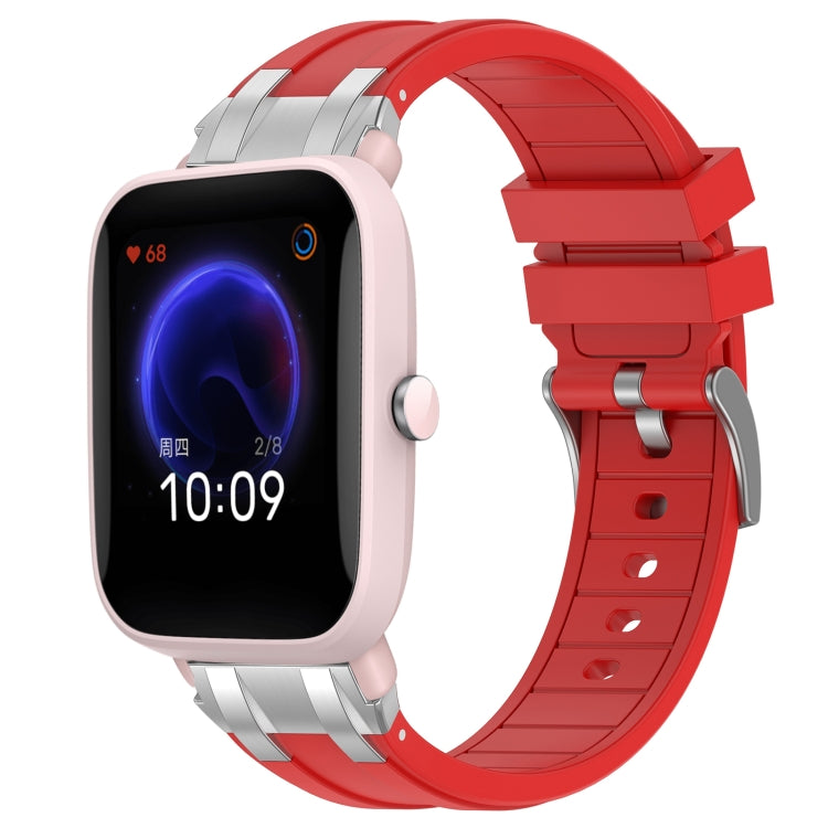 For Amazfit Pop Pro 20mm Quick Release Silver Buckle Royal Silicone Watch Band(Red)