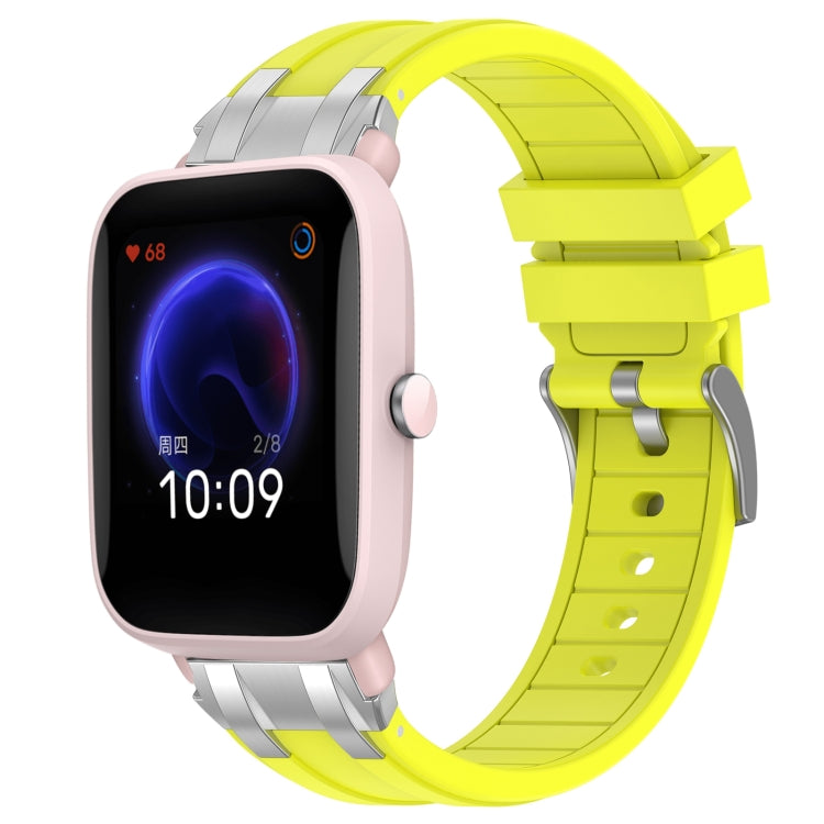For Amazfit Pop Pro 20mm Quick Release Silver Buckle Royal Silicone Watch Band(Vital Yellow)