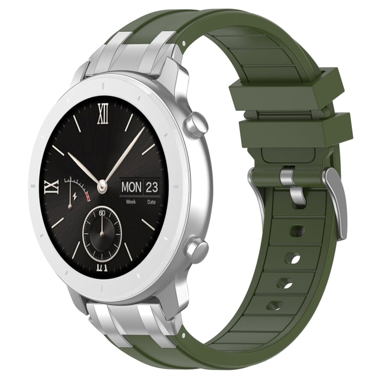 For Amazfit Pop 20mm Quick Release Silver Buckle Royal Silicone Watch Band(Olive Green)