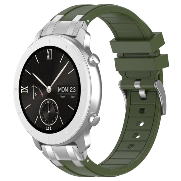For Amazfit Pop 20mm Quick Release Silver Buckle Royal Silicone Watch Band(Olive Green)