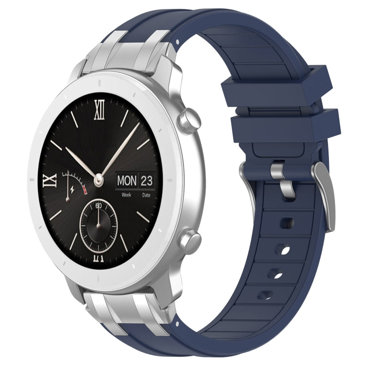 For Amazfit Pop 20mm Quick Release Silver Buckle Royal Silicone Watch Band(Navy Blue)