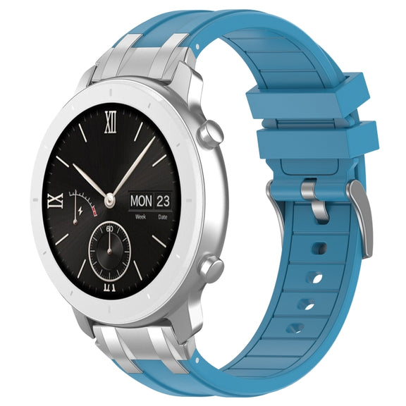 For Amazfit Pop 20mm Quick Release Silver Buckle Royal Silicone Watch Band(Sea Blue)