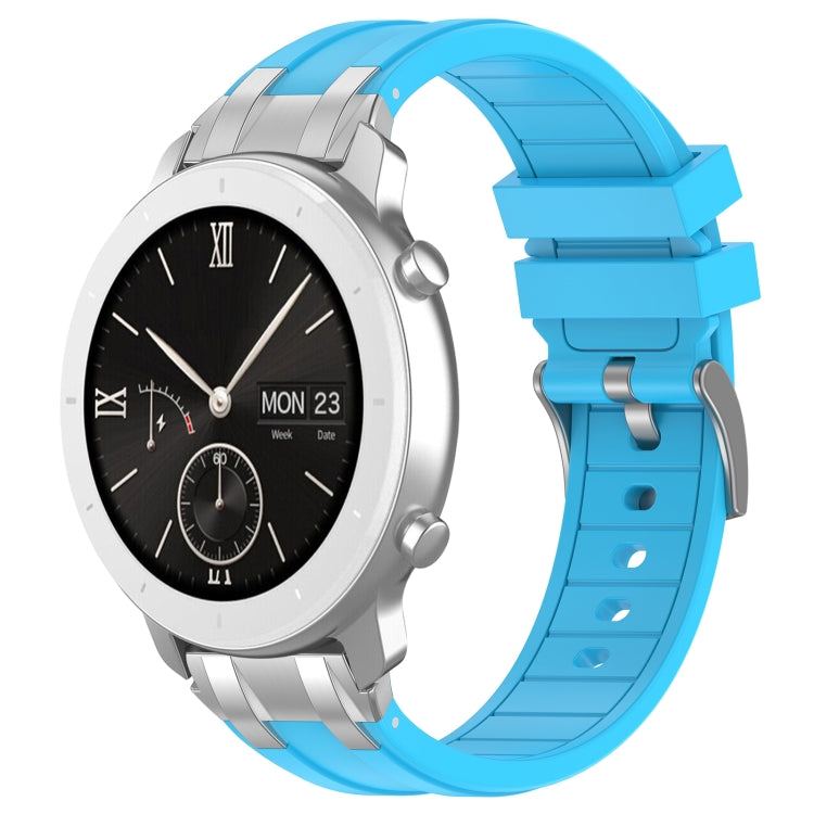 For Amazfit Pop 20mm Quick Release Silver Buckle Royal Silicone Watch Band(Sky Blue)