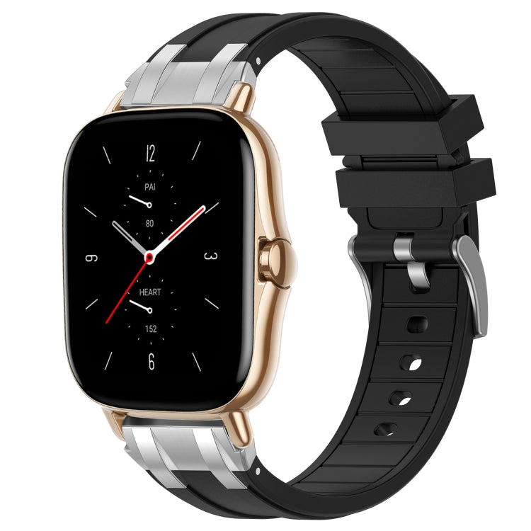 For Amazfit GTS 2 20mm Quick Release Silver Buckle Royal Silicone Watch Band(Black)