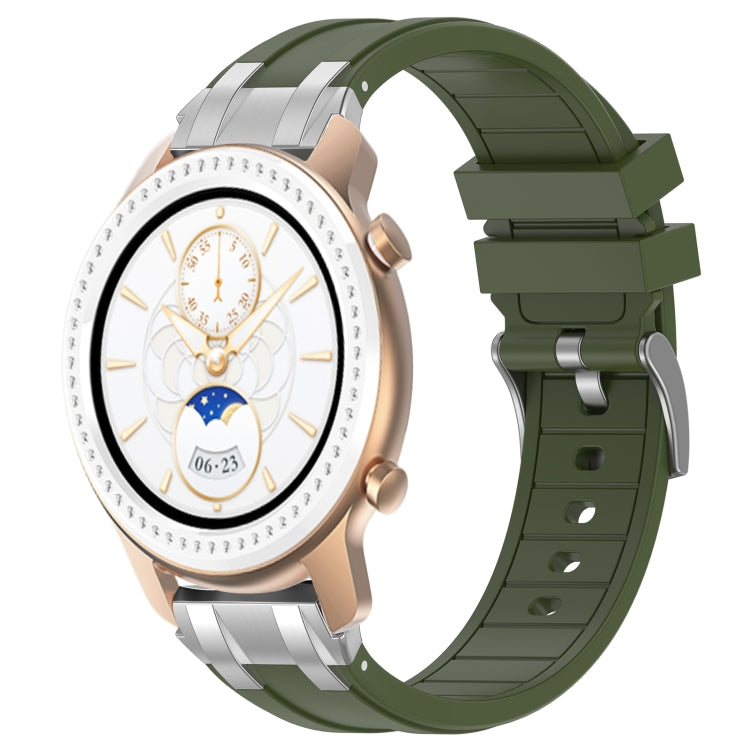 For Amazfit GTR 42mm 20mm Quick Release Silver Buckle Royal Silicone Watch Band(Olive Green)
