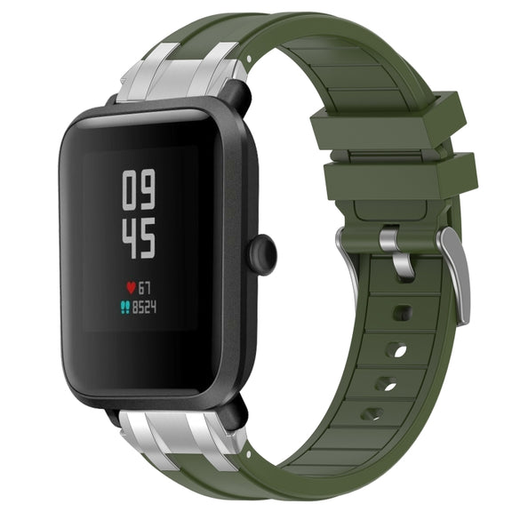 For Amazfit Bip S 20mm Quick Release Silver Buckle Royal Silicone Watch Band(Olive Green)