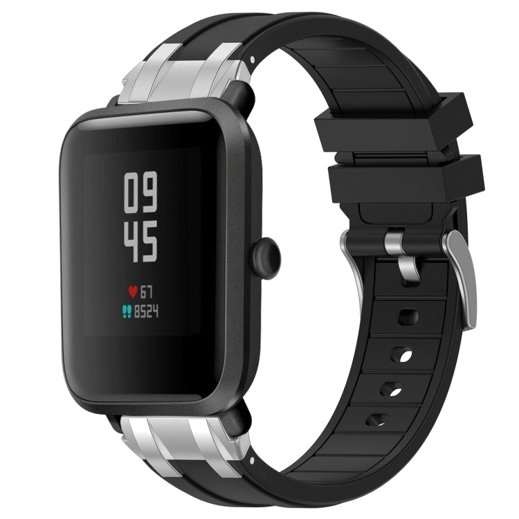For Amazfit Bip S 20mm Quick Release Silver Buckle Royal Silicone Watch Band(Black)