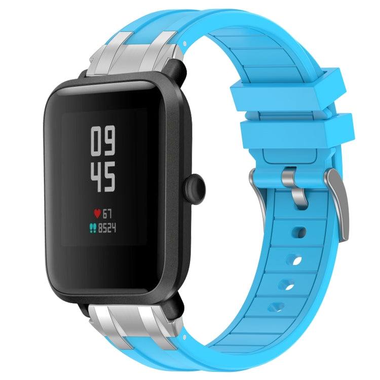 For Amazfit Bip S 20mm Quick Release Silver Buckle Royal Silicone Watch Band(Sky Blue)