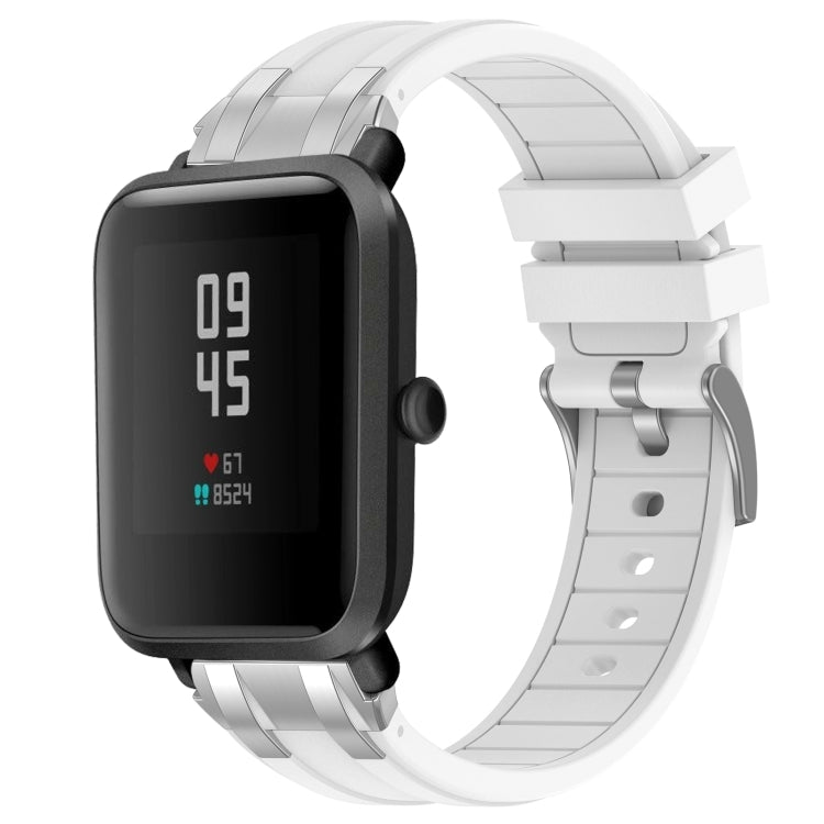 For Amazfit Bip Lite 20mm Quick Release Silver Buckle Royal Silicone Watch Band(White)