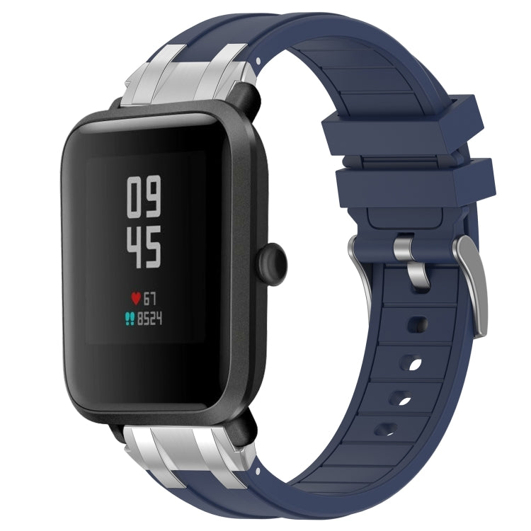 For Amazfit Bip Lite 20mm Quick Release Silver Buckle Royal Silicone Watch Band(Navy Blue)