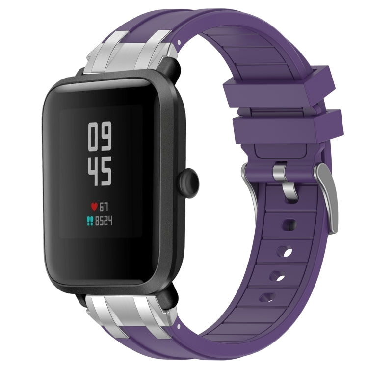 For Amazfit Bip Lite 20mm Quick Release Silver Buckle Royal Silicone Watch Band(Purple)