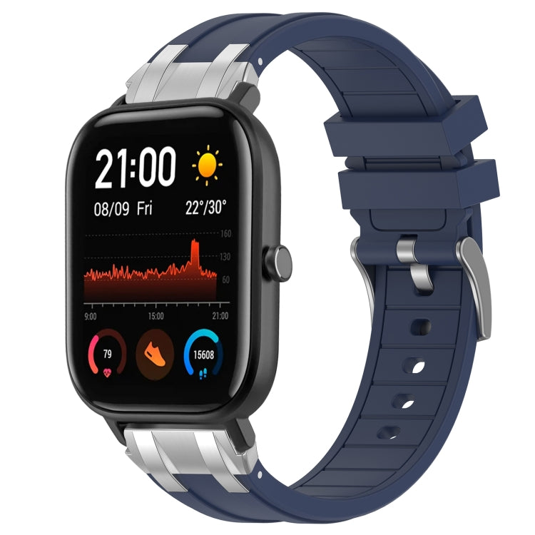 For Amazfit GTS 20mm Quick Release Silver Buckle Royal Silicone Watch Band(Navy Blue)