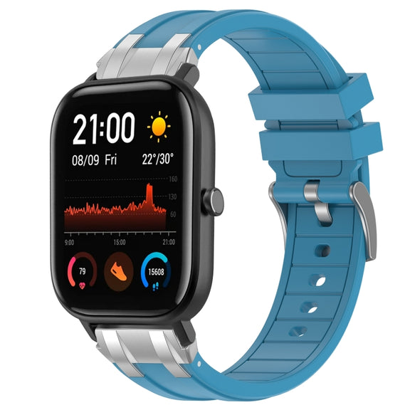 For Amazfit GTS 20mm Quick Release Silver Buckle Royal Silicone Watch Band(Sea Blue)