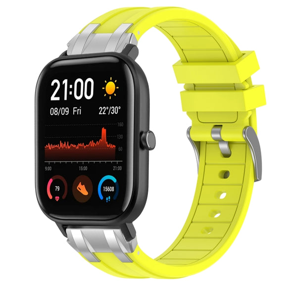 For Amazfit GTS 20mm Quick Release Silver Buckle Royal Silicone Watch Band(Vital Yellow)