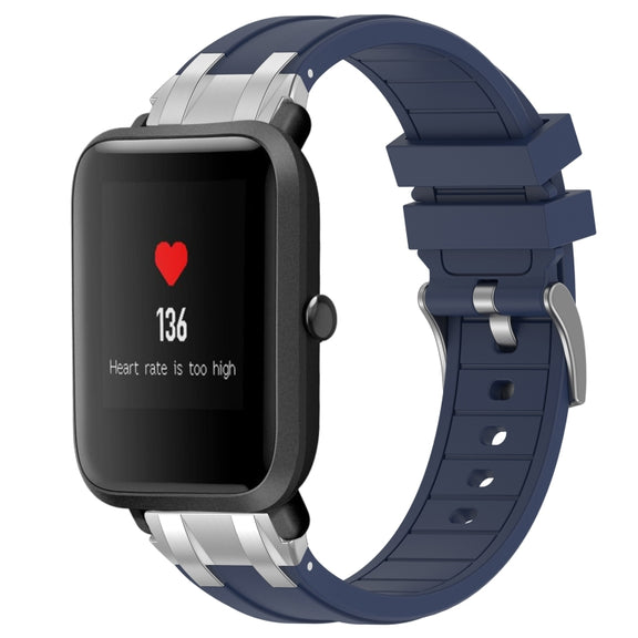 For Amazfit Bip 20mm Quick Release Silver Buckle Royal Silicone Watch Band(Navy Blue)