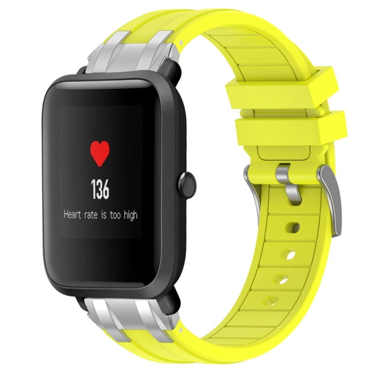 For Amazfit Bip 20mm Quick Release Silver Buckle Royal Silicone Watch Band(Vital Yellow)