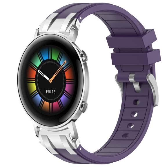 For Huawei Watch GT2 42mm 20mm Quick Release Silver Buckle Royal Silicone Watch Band(Purple)