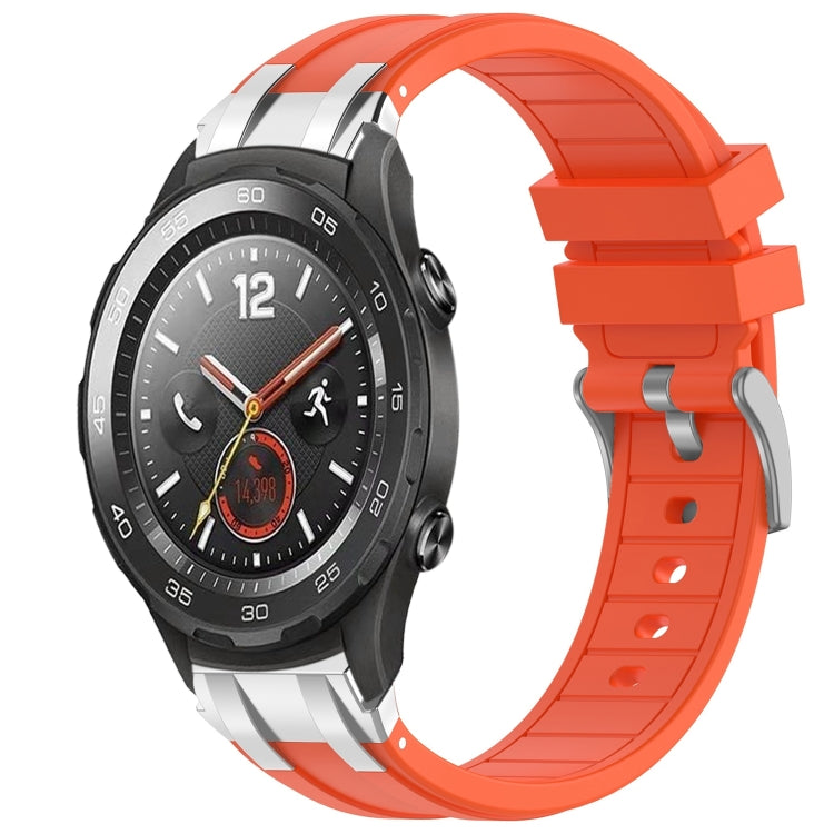 For Huawei Watch 2 20mm Quick Release Silver Buckle Royal Silicone Watch Band(Orange)