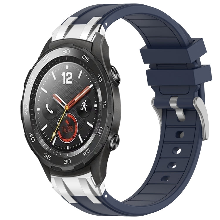 For Huawei Watch 2 20mm Quick Release Silver Buckle Royal Silicone Watch Band(Navy Blue)