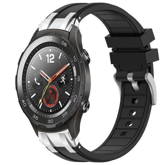For Huawei Watch 2 20mm Quick Release Silver Buckle Royal Silicone Watch Band(Black)