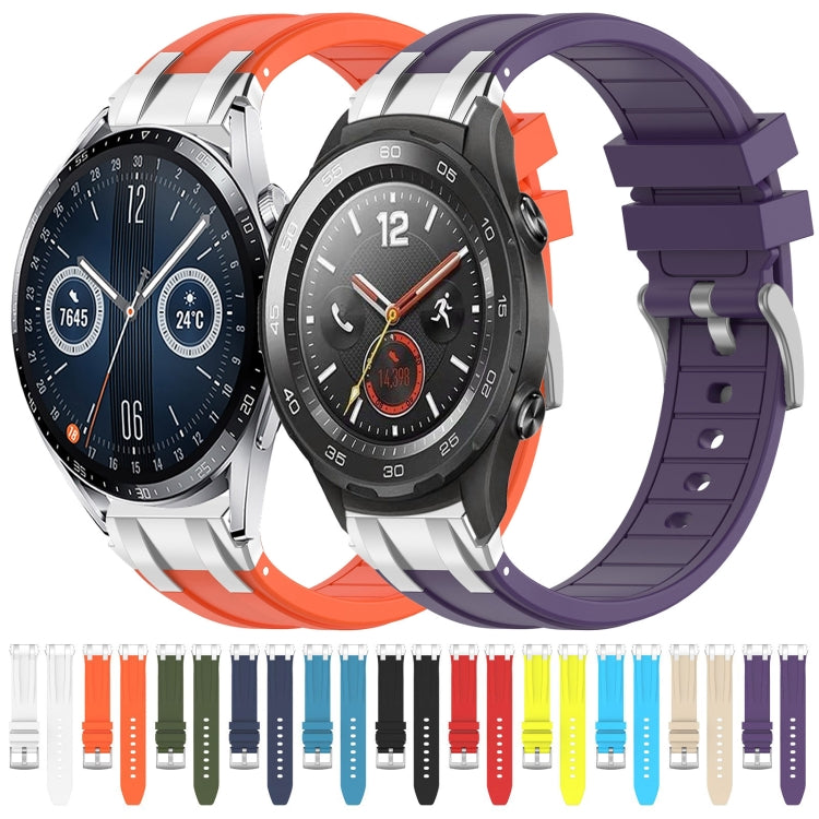 For Huawei Watch 2 20mm Quick Release Silver Buckle Royal Silicone Watch Band(Navy Blue)