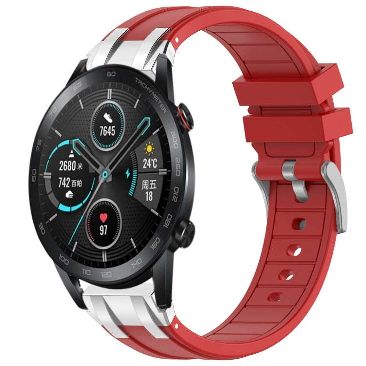 For Honor Magic Watch 2 42mm 20mm Quick Release Silver Buckle Royal Silicone Watch Band(Red)