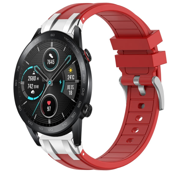 For Honor Magic Watch 2 42mm 20mm Quick Release Silver Buckle Royal Silicone Watch Band(Red)
