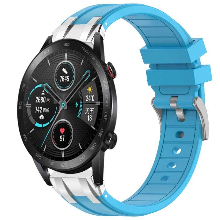 For Honor Magic Watch 2 42mm 20mm Quick Release Silver Buckle Royal Silicone Watch Band(Sky Blue)
