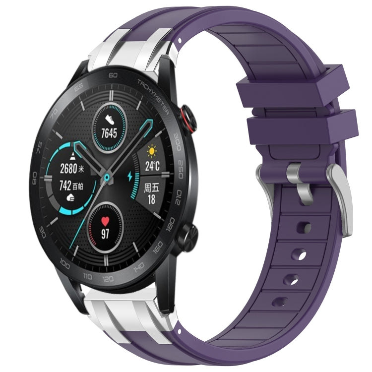 For Honor Magic Watch 2 42mm 20mm Quick Release Silver Buckle Royal Silicone Watch Band(Purple)