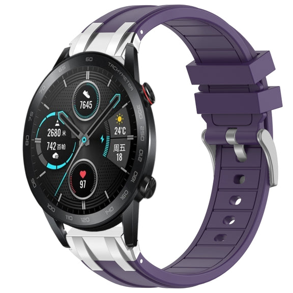 For Honor Magic Watch 2 42mm 20mm Quick Release Silver Buckle Royal Silicone Watch Band(Purple)
