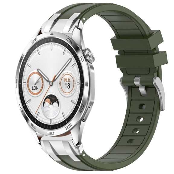 For Huawei Watch GT4 46mm 22mm Quick Release Silver Buckle Royal Silicone Watch Band(Olive Green)