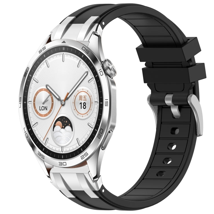 For Huawei Watch GT4 46mm 22mm Quick Release Silver Buckle Royal Silicone Watch Band(Black)