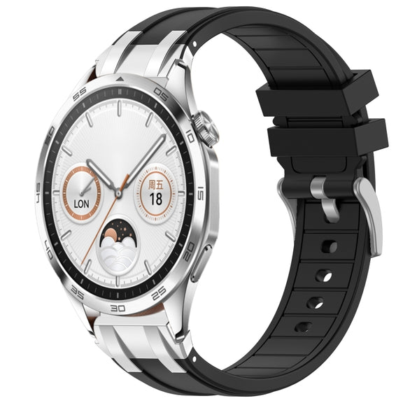 For Huawei Watch GT4 46mm 22mm Quick Release Silver Buckle Royal Silicone Watch Band(Black)