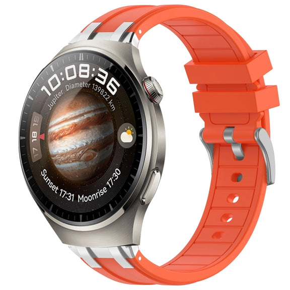 For Huawei Watch 4 22mm Quick Release Silver Buckle Royal Silicone Watch Band(Orange)