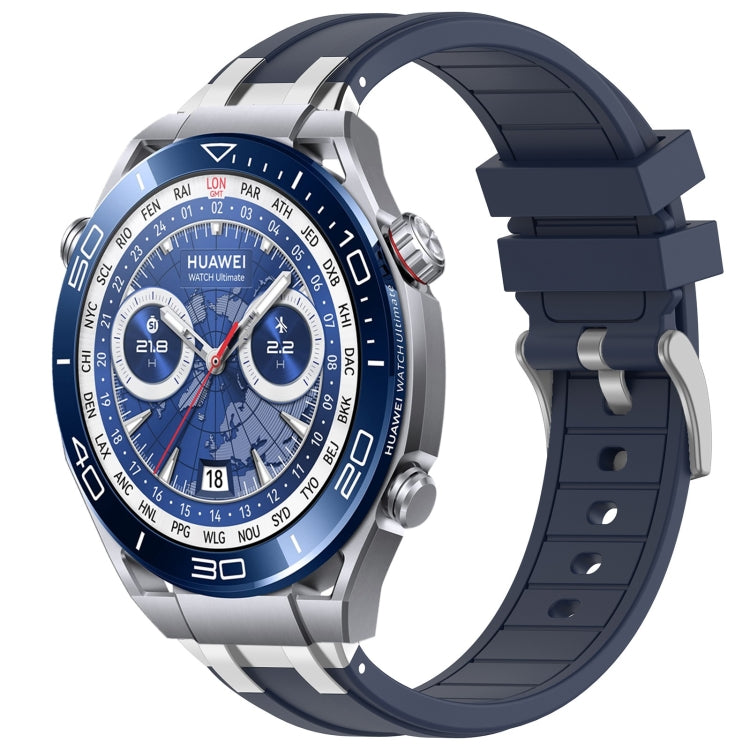 For Huawei Watch Ultimate 22mm Quick Release Silver Buckle Royal Silicone Watch Band(Navy Blue)
