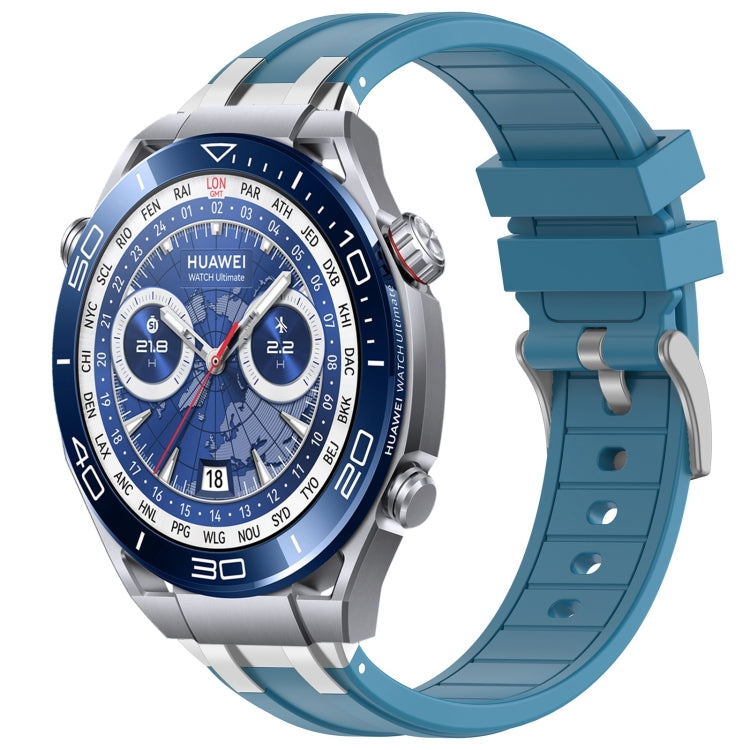 For Huawei Watch Ultimate 22mm Quick Release Silver Buckle Royal Silicone Watch Band(Sea Blue)