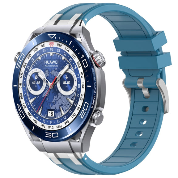 For Huawei Watch Ultimate 22mm Quick Release Silver Buckle Royal Silicone Watch Band(Sea Blue)
