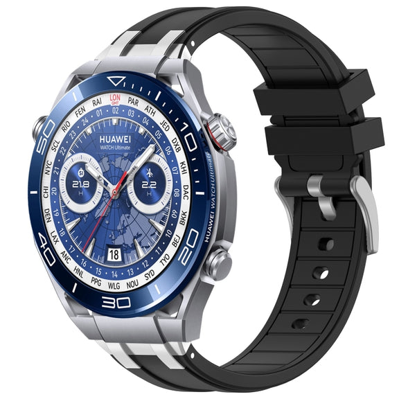 For Huawei Watch Ultimate 22mm Quick Release Silver Buckle Royal Silicone Watch Band(Black)