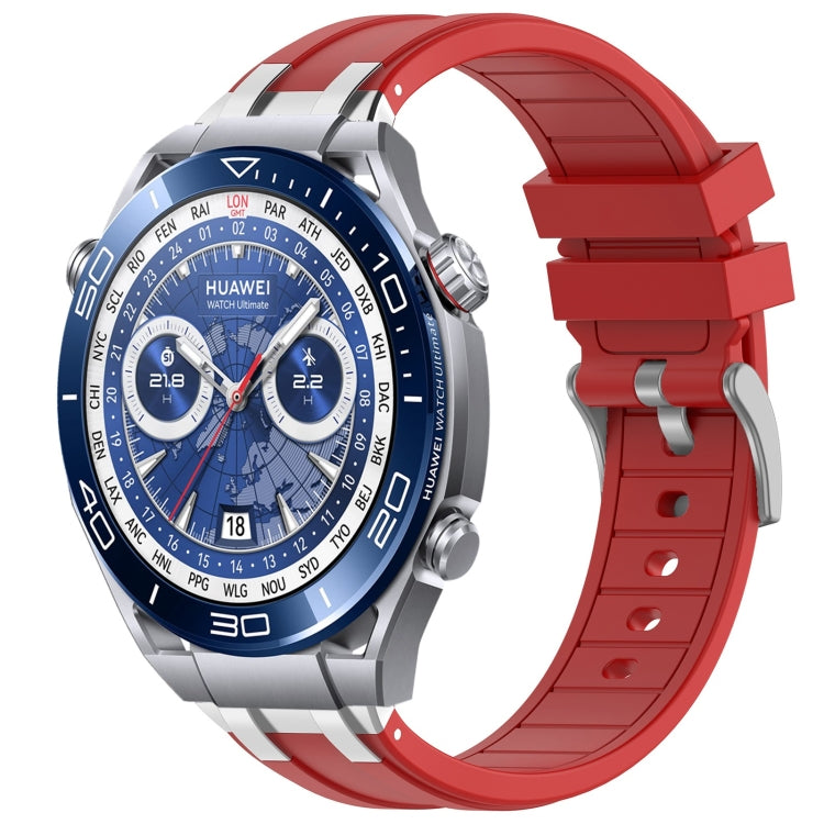 For Huawei Watch Ultimate 22mm Quick Release Silver Buckle Royal Silicone Watch Band(Red)